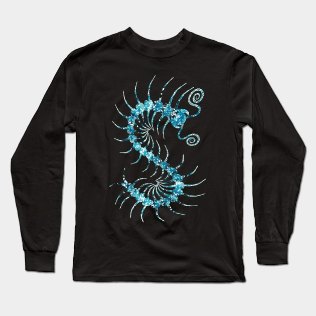 White on Blue Ornate Centipede Long Sleeve T-Shirt by IgorAndMore